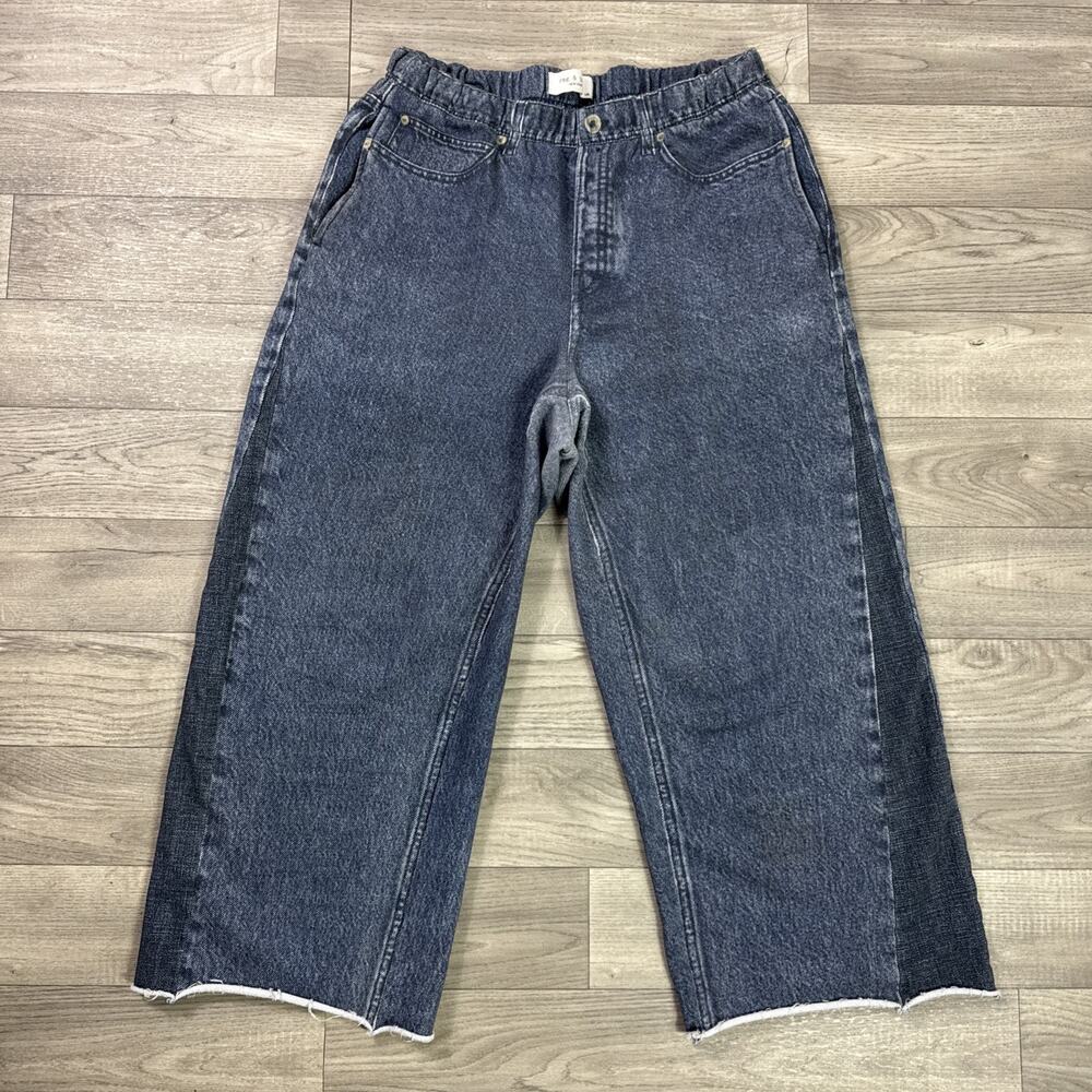 Rag & Bone Miramar Cropped Wide Leg Sweatpants Jeans Pull On Medium Wash sz L